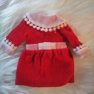 Rare Vintage Barbie Skipper Red Velvet Blush Dress with Label # 1737 Lace Trim